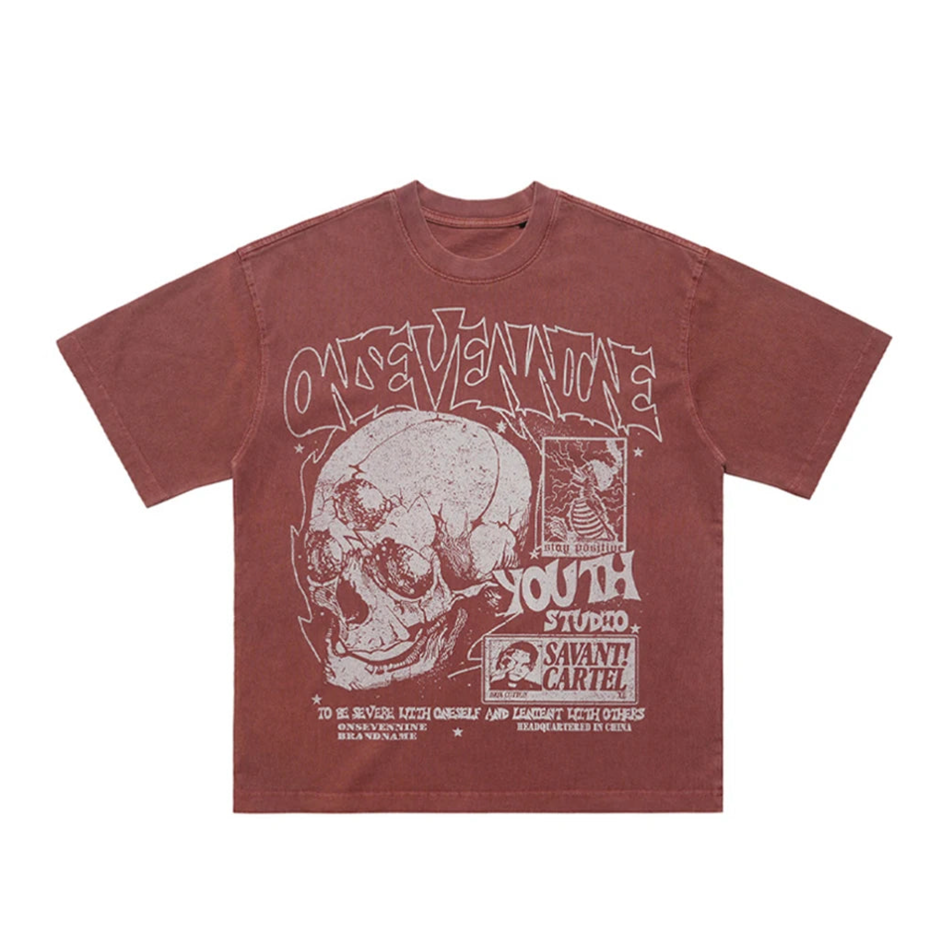 Retro Skulls Washed Graphic T-Shirt-streetwear-techwear