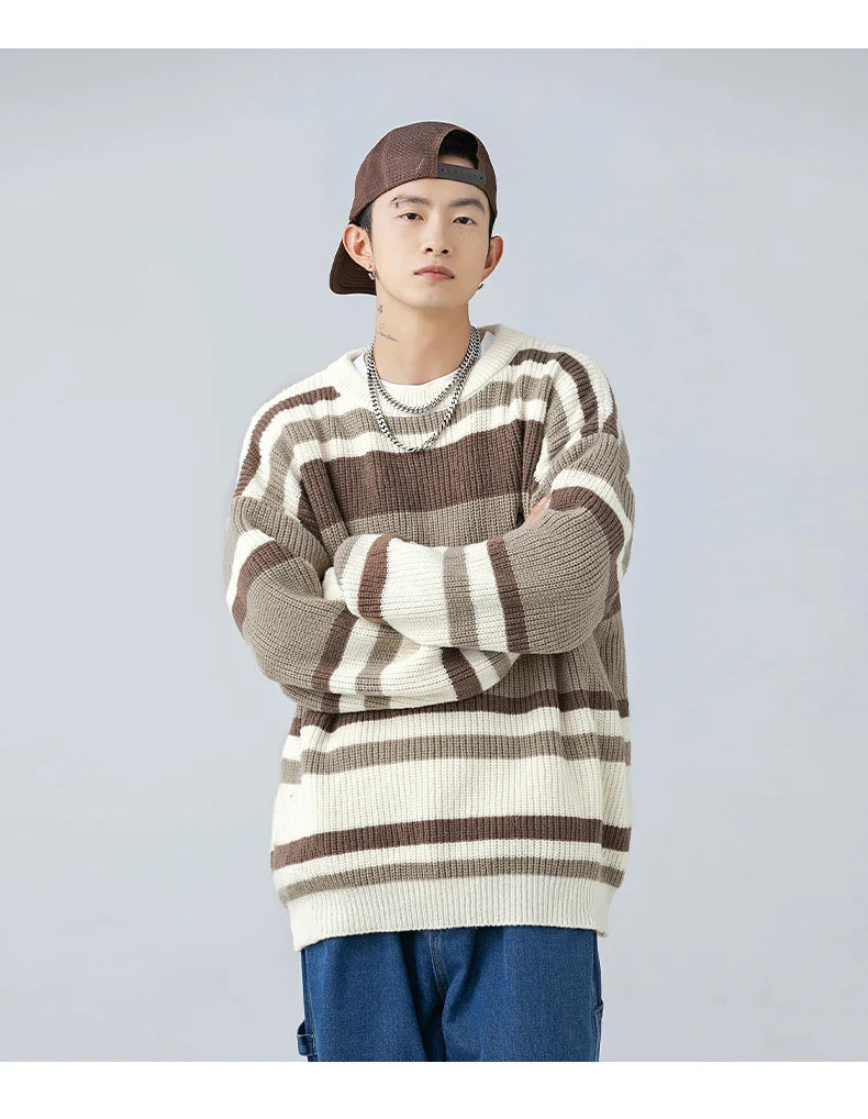 Rib Knit 90's Stripe Sweater-streetwear-techwear