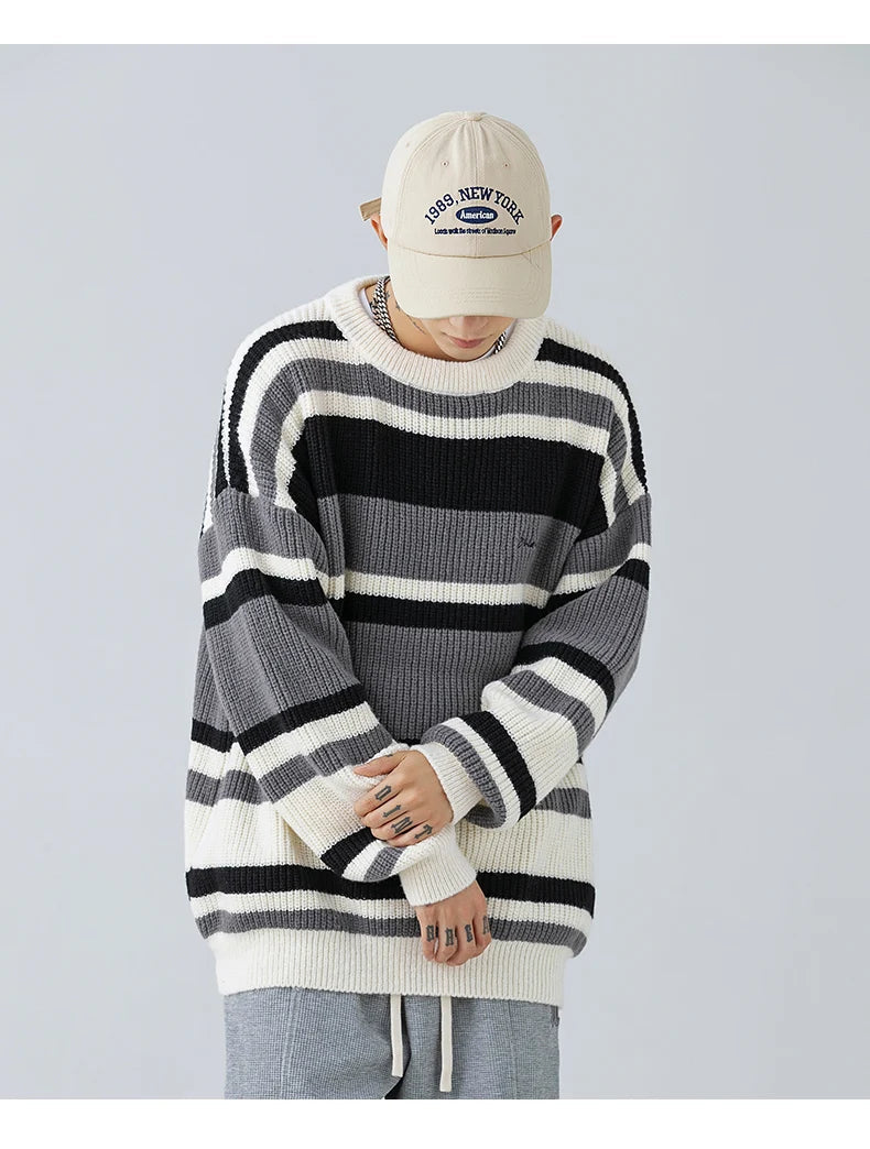 Rib Knit 90's Stripe Sweater-streetwear-techwear