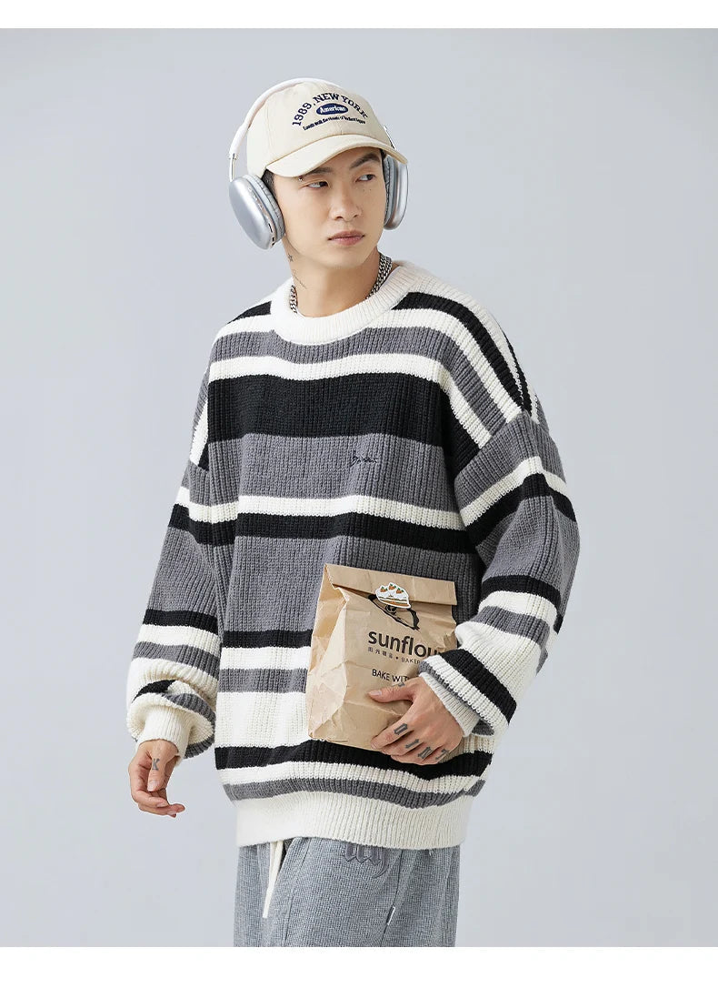 Rib Knit 90's Stripe Sweater-streetwear-techwear