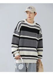 Rib Knit 90's Stripe Sweater-streetwear-techwear