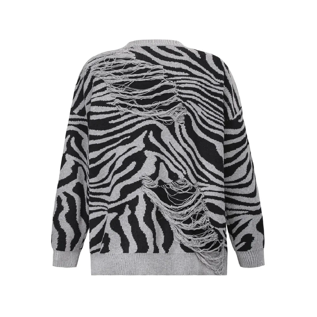 Ripped Wavy Graphic Sweater-streetwear-techwear