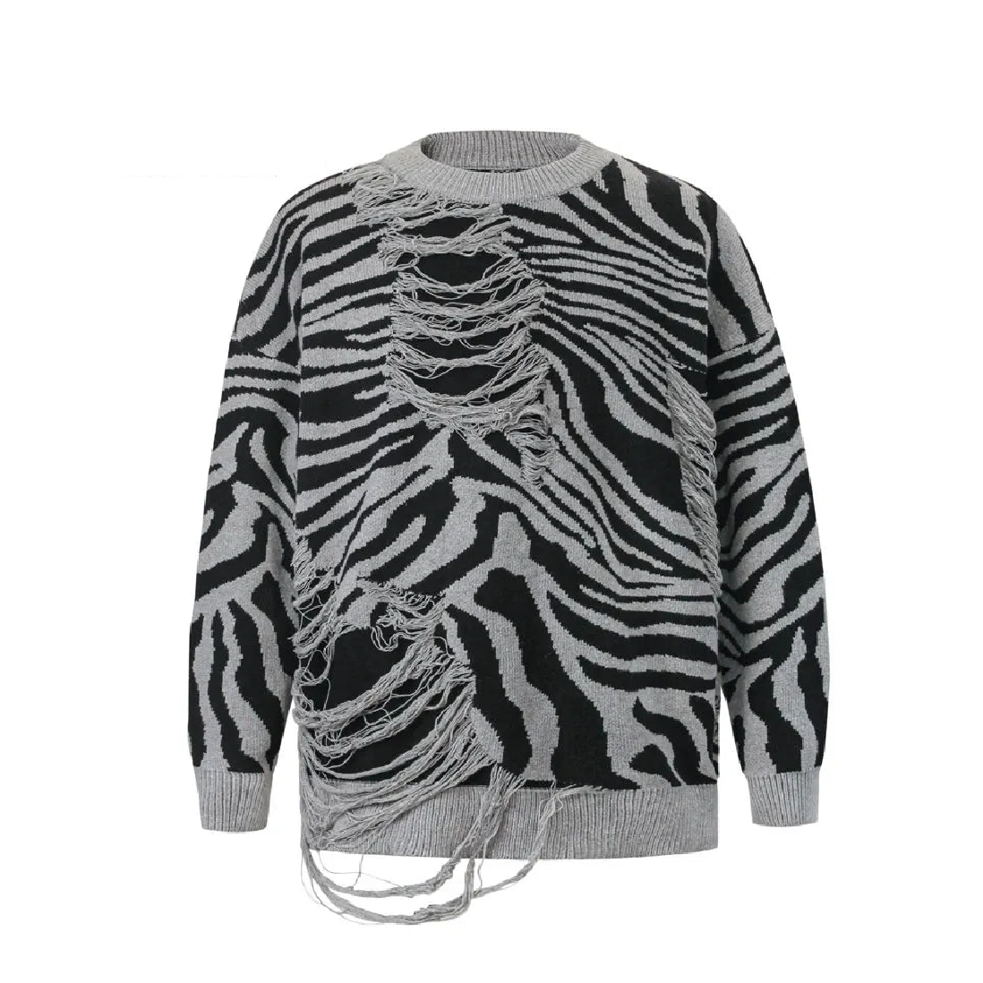 Ripped Wavy Graphic Sweater-streetwear-techwear