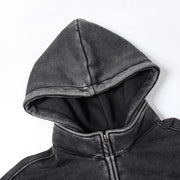 Riveted Acid Wash Zip-up Hoodie-streetwear-techwear