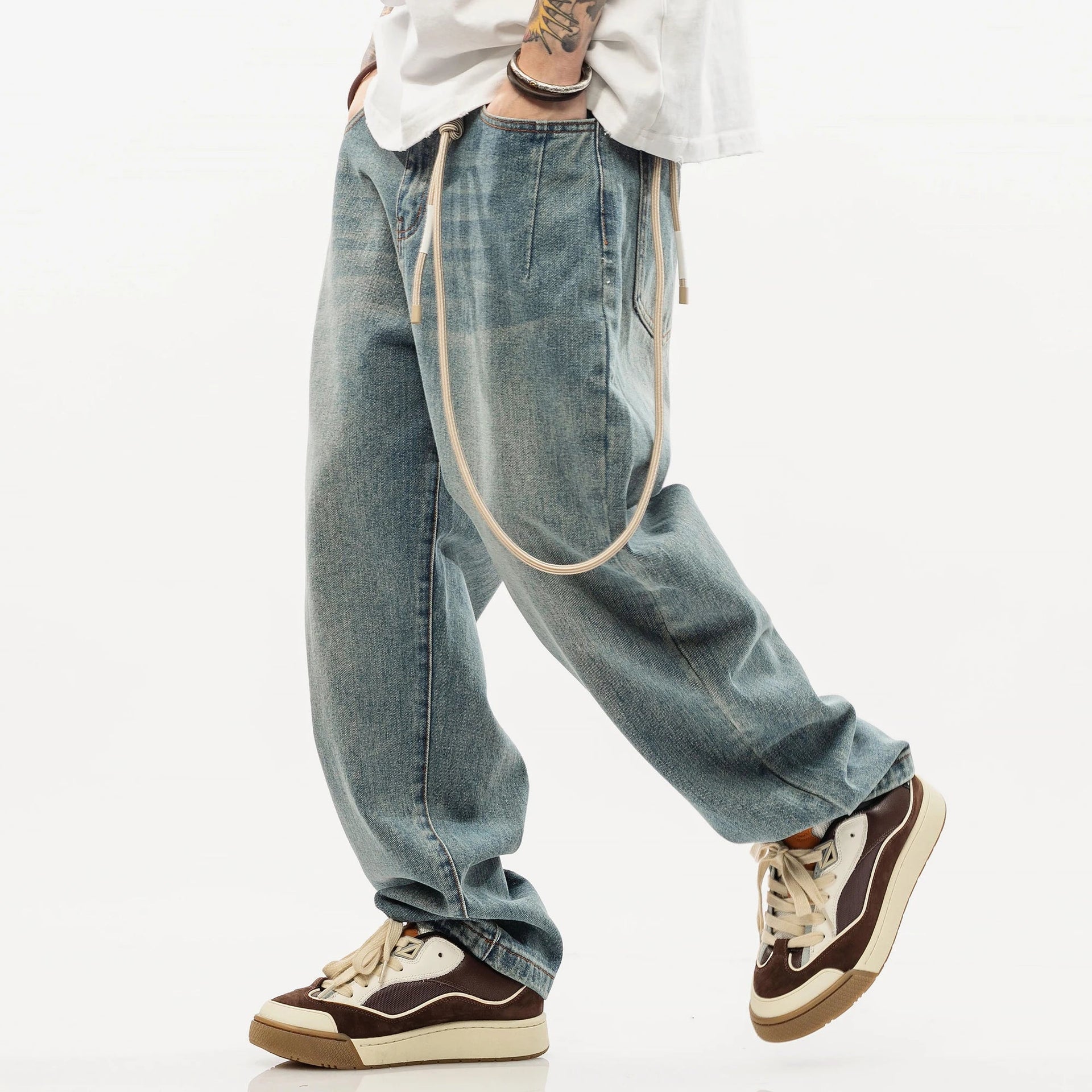 Rope Chain Barrel Leg Jeans-streetwear-techwear