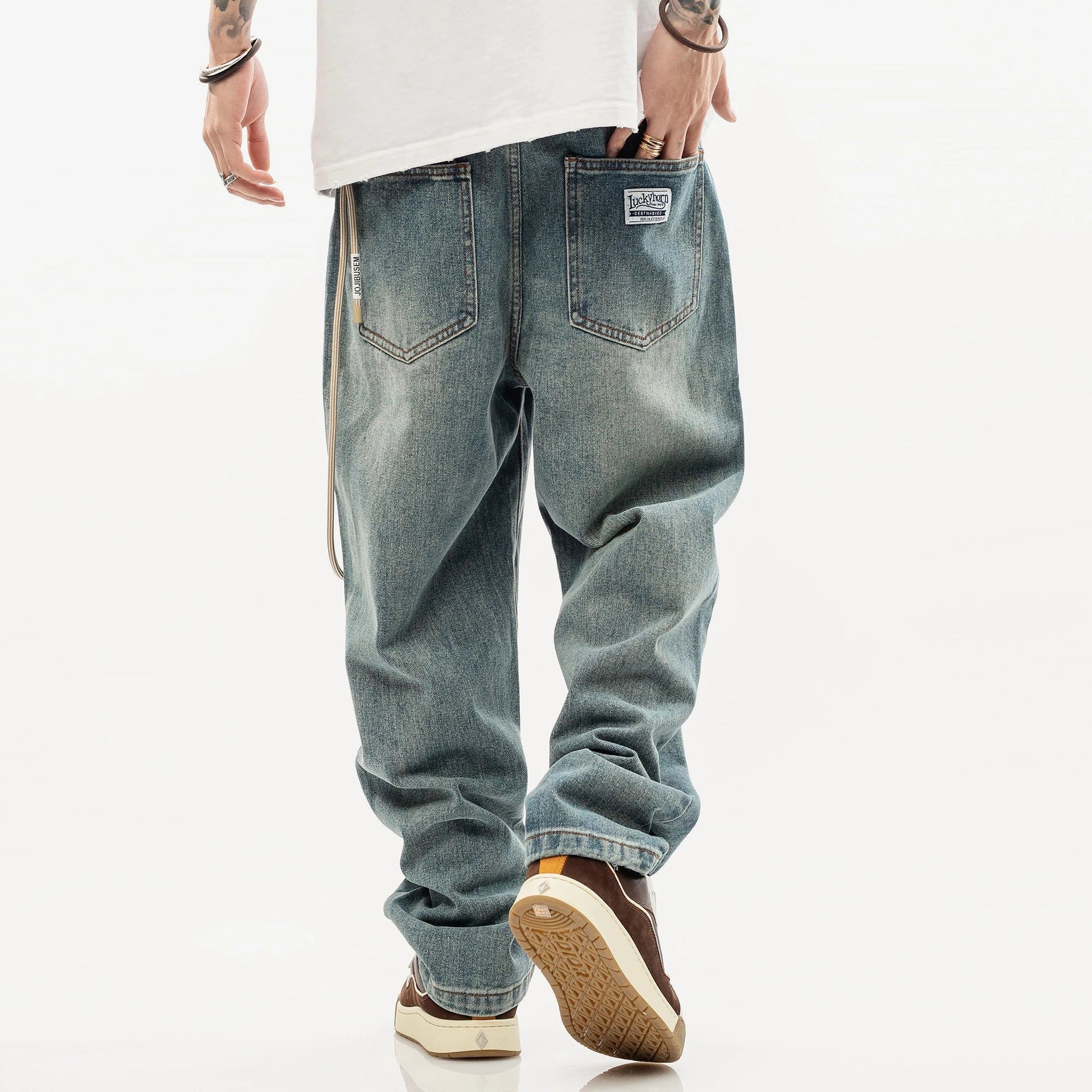 Rope Chain Barrel Leg Jeans-streetwear-techwear