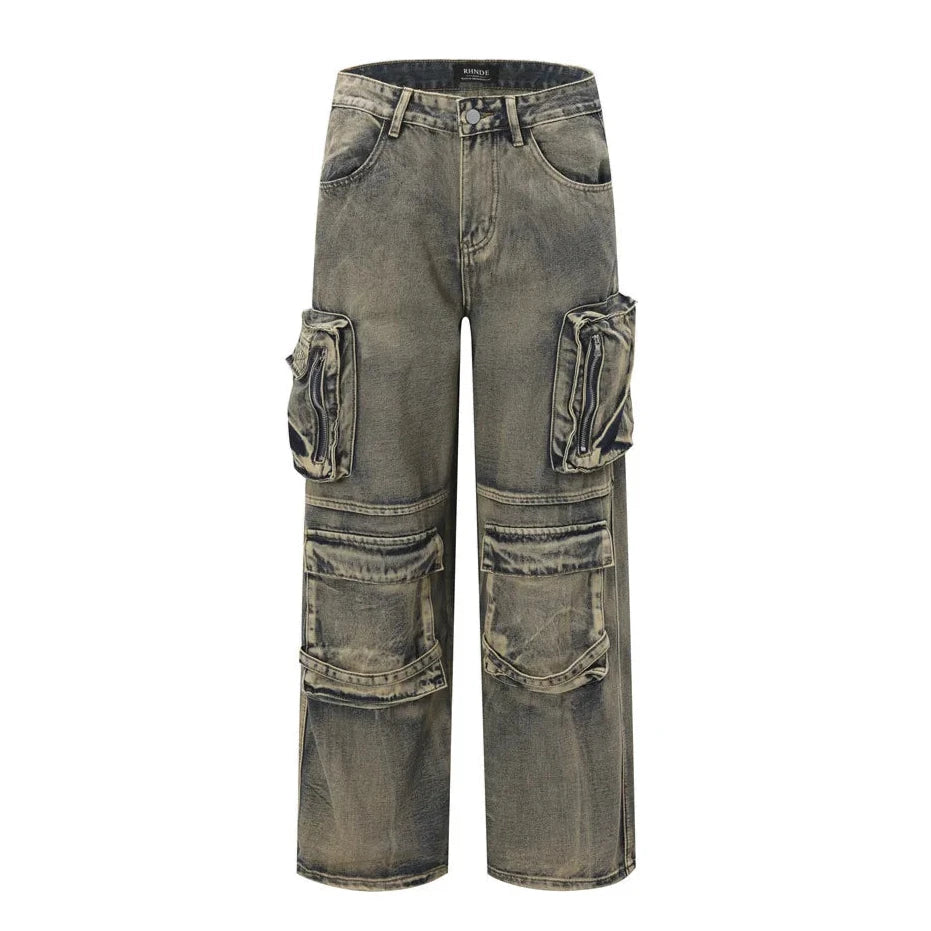 Dirty Wash Multi-Pocket Cargo Jeans