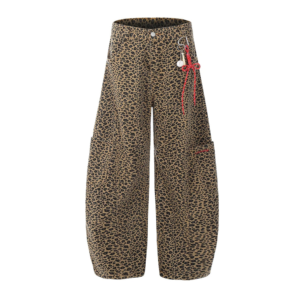 Leopard Print Keychain Barrel Leg Pants