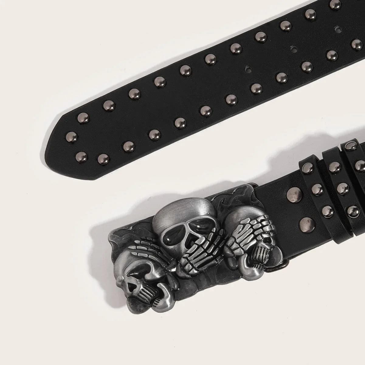 Skeleton Buckle Studded Belt-streetwear-techwear