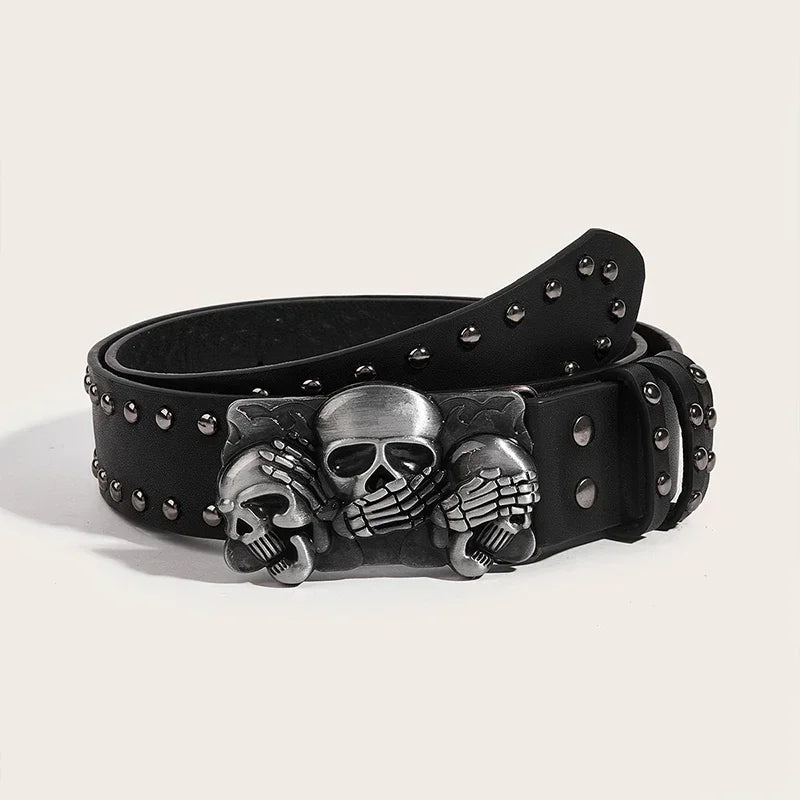 Skeleton Buckle Studded Belt-streetwear-techwear