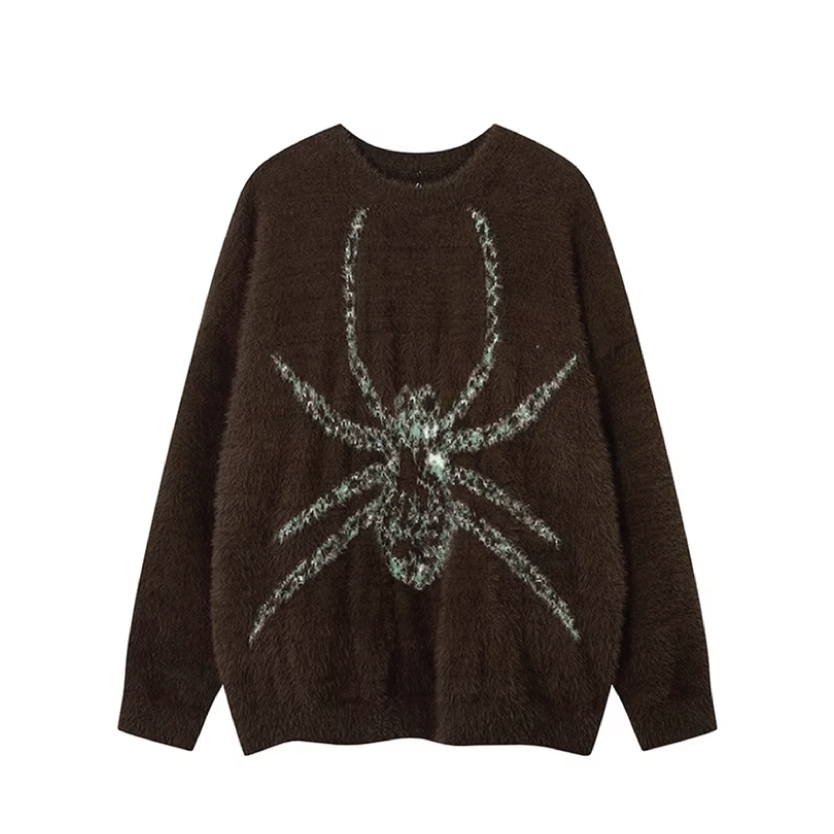 Spider Intarsia Mohair Style Sweater-streetwear-techwear