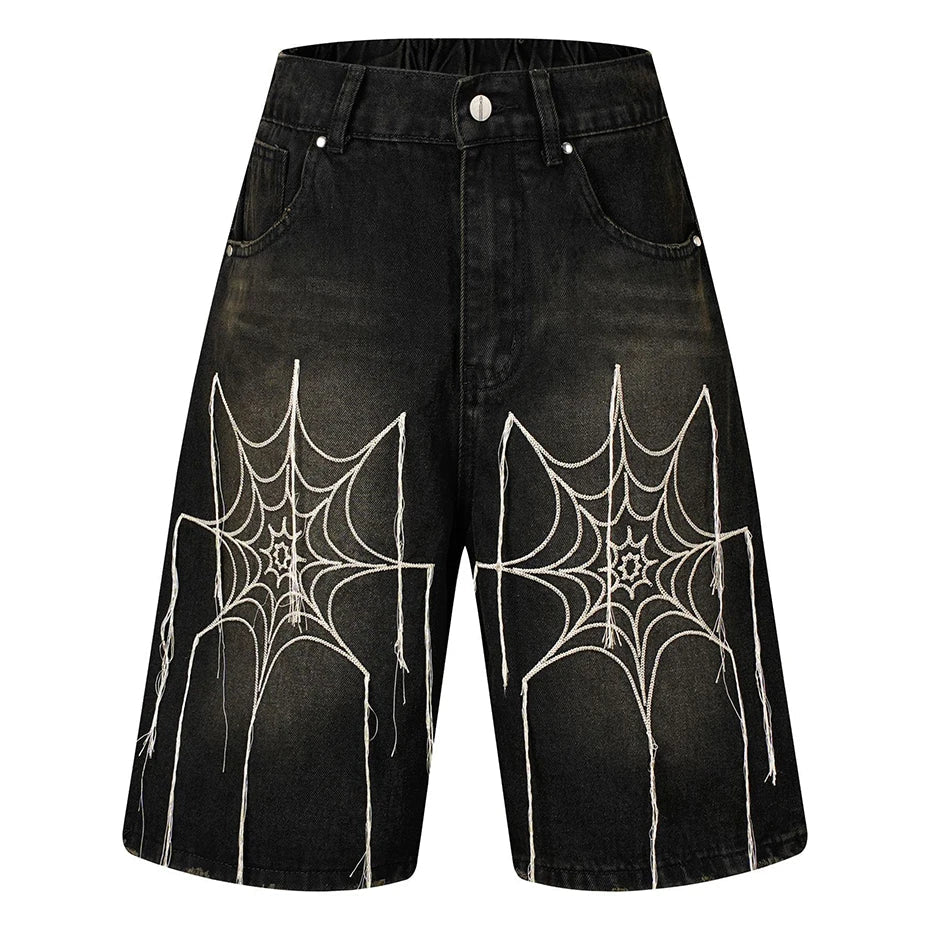 Spiderweb Embroidered Jorts-streetwear-techwear