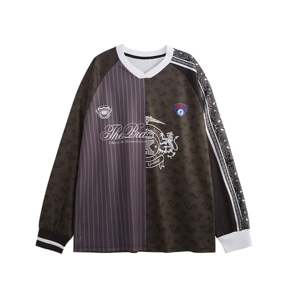 Spliced Patchwork Long Sleeve Sports Jersey-streetwear-techwear