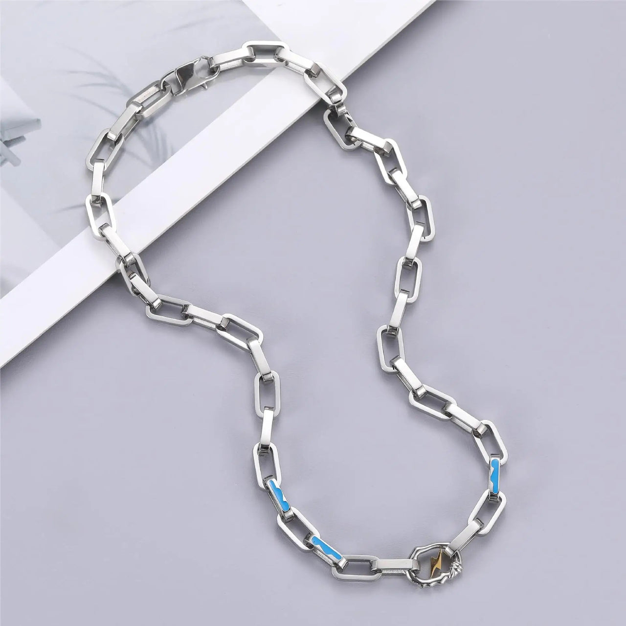 Stainless Steel Chain Lightning Necklace-streetwear-techwear