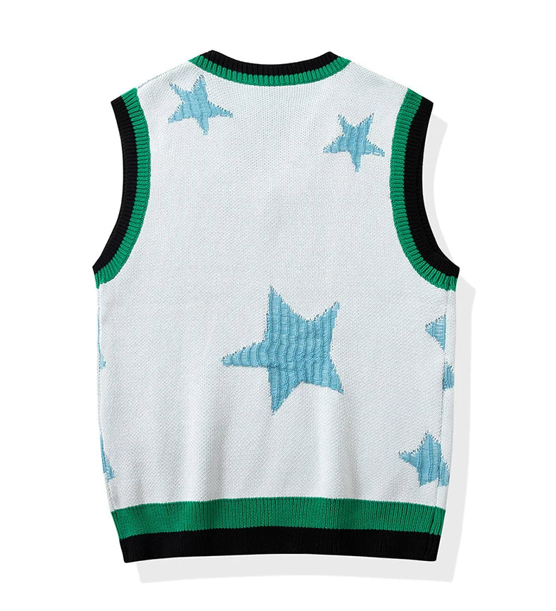 Star Jacquard Sleeveless Vest-streetwear-techwear