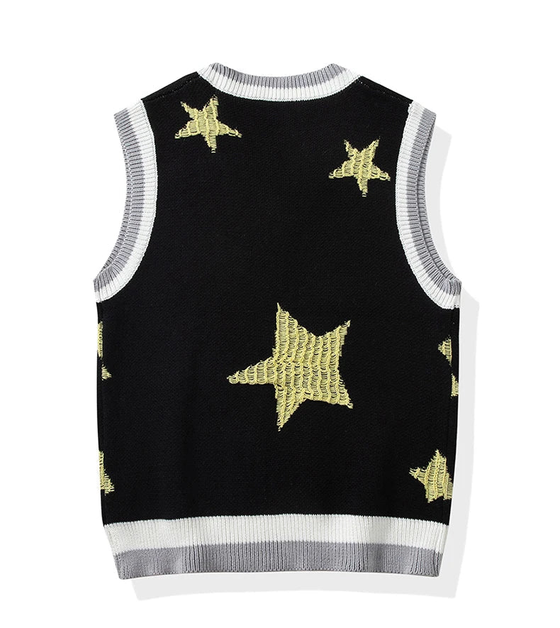 Star Jacquard Sleeveless Vest-streetwear-techwear