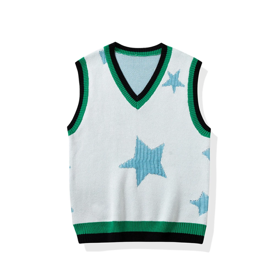 Star Jacquard Sleeveless Vest-streetwear-techwear