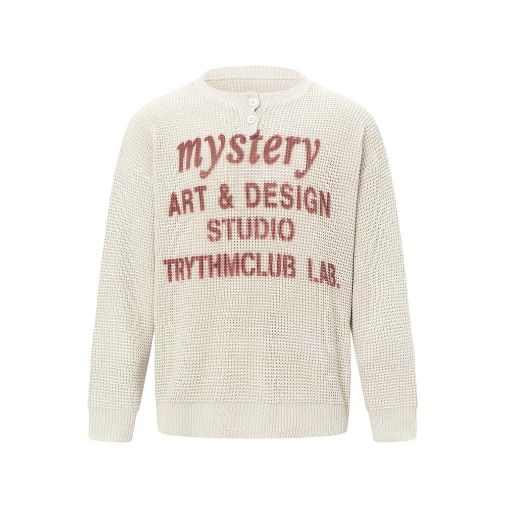 TRYTHM Waffle Knit Slogan Henley Sweater-streetwear-techwear