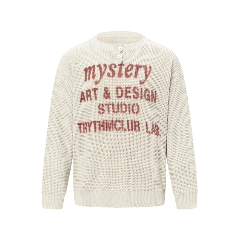 TRYTHM Waffle Knit Slogan Henley Sweater-streetwear-techwear