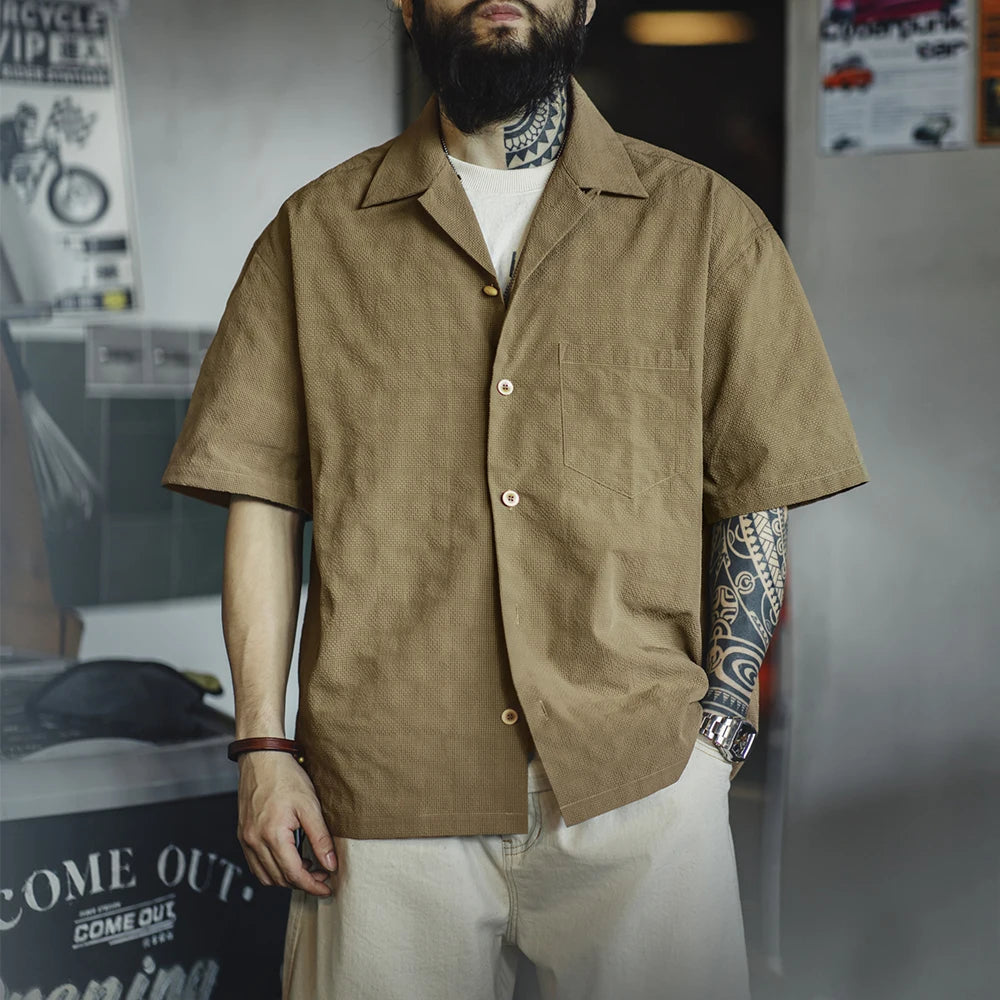 Textured Cuban Revere Collar Shirt-streetwear-techwear