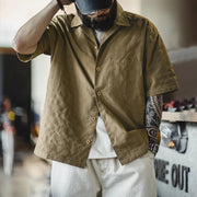 Textured Cuban Revere Collar Shirt-streetwear-techwear