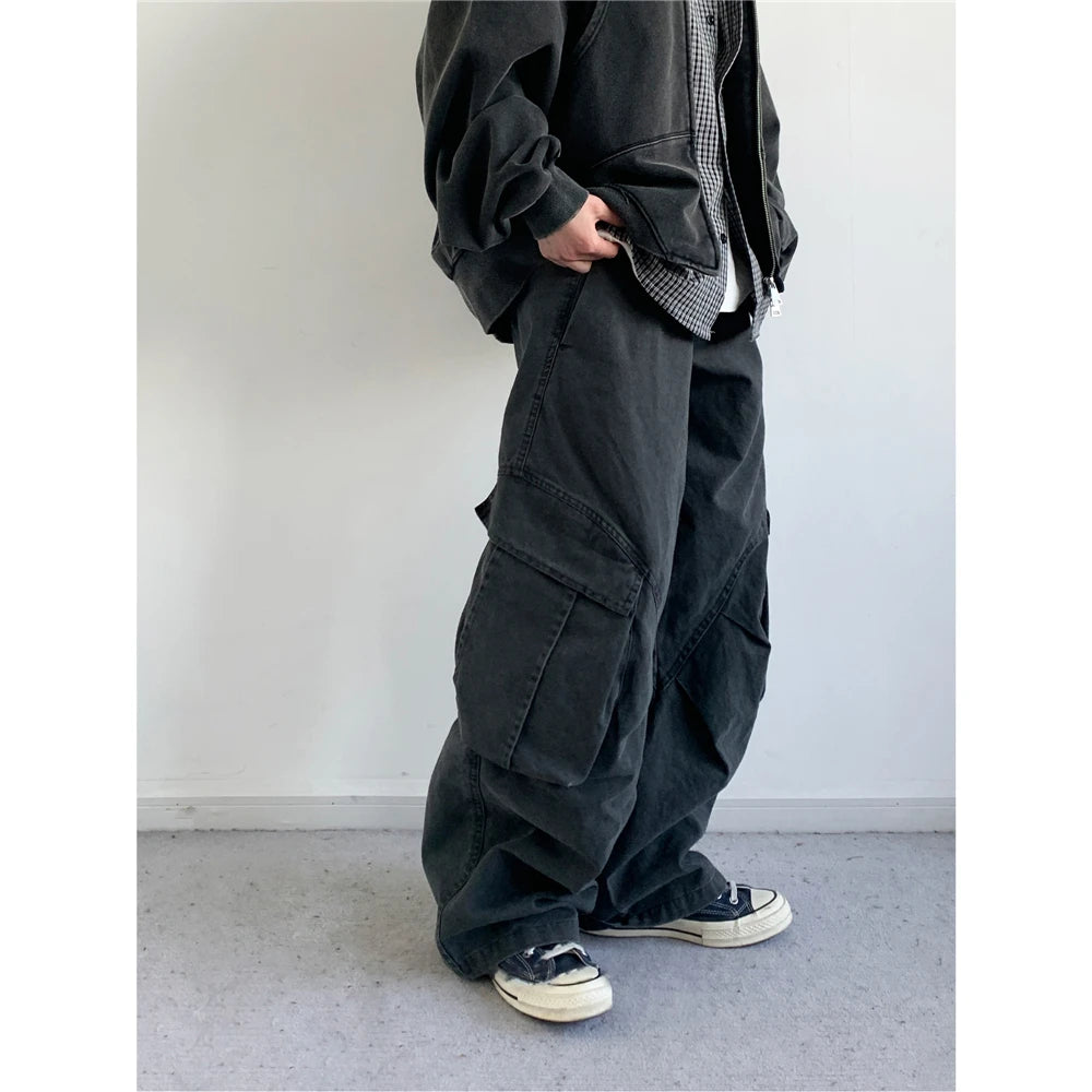 Ultra Baggy Washed Canvas Cargo Pants-streetwear-techwear