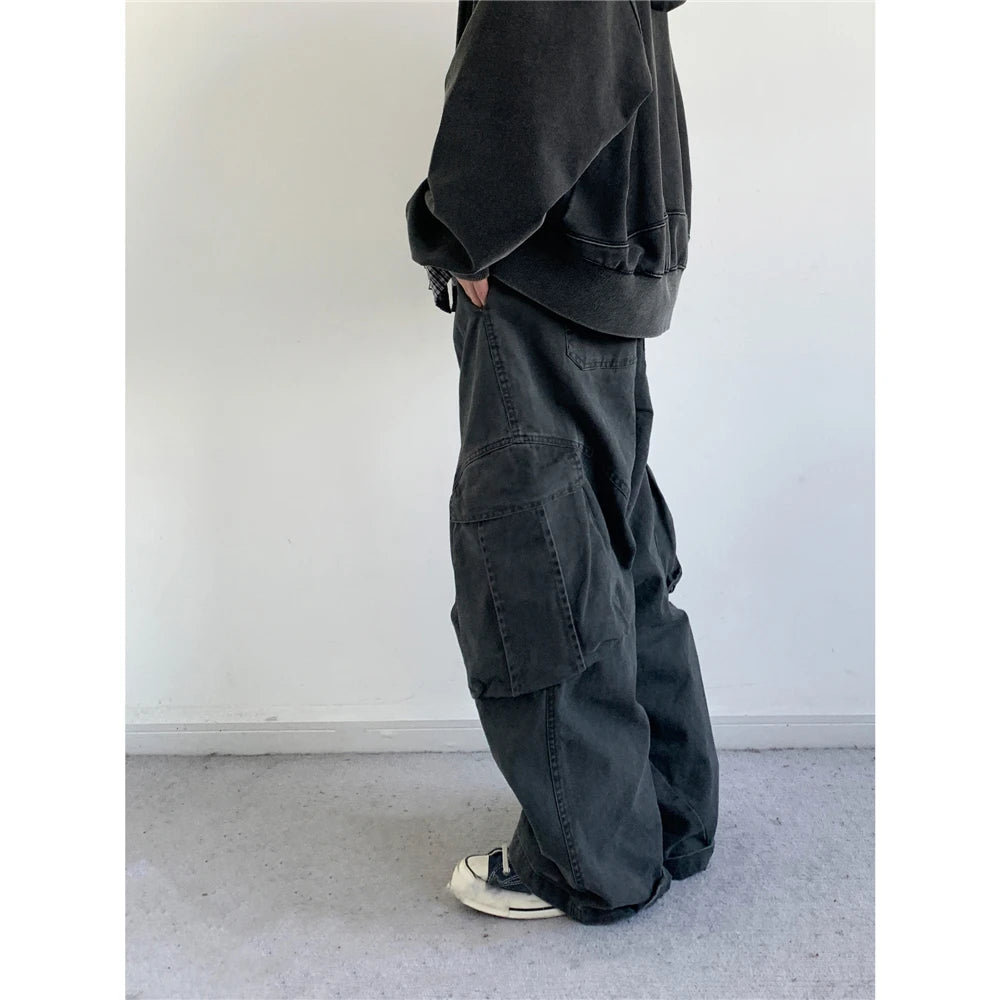 Ultra Baggy Washed Canvas Cargo Pants-streetwear-techwear