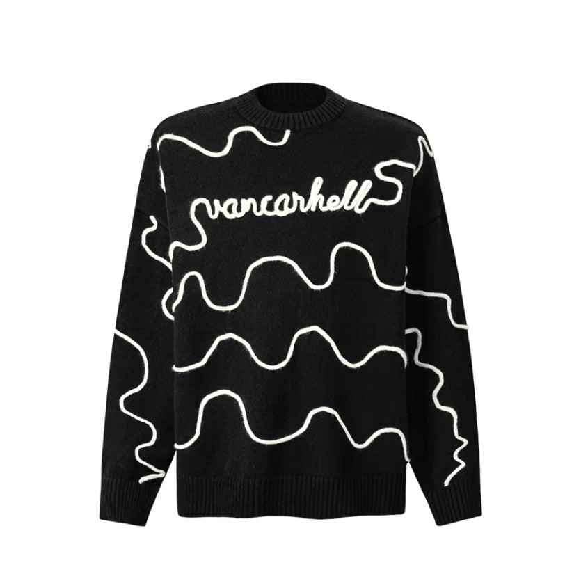 VANCARHELL Wavy Line Knitted Sweater-streetwear-techwear