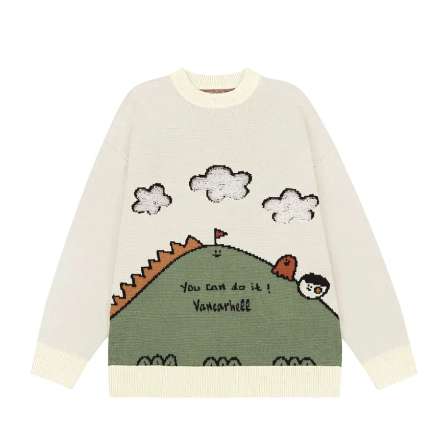 VANCARHELL 'You Can Do It' Cartoon Graphic Sweater-streetwear-techwear