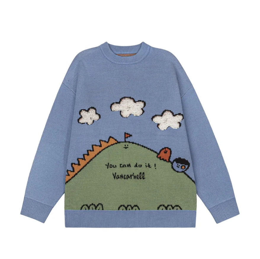 VANCARHELL 'You Can Do It' Cartoon Graphic Sweater-streetwear-techwear