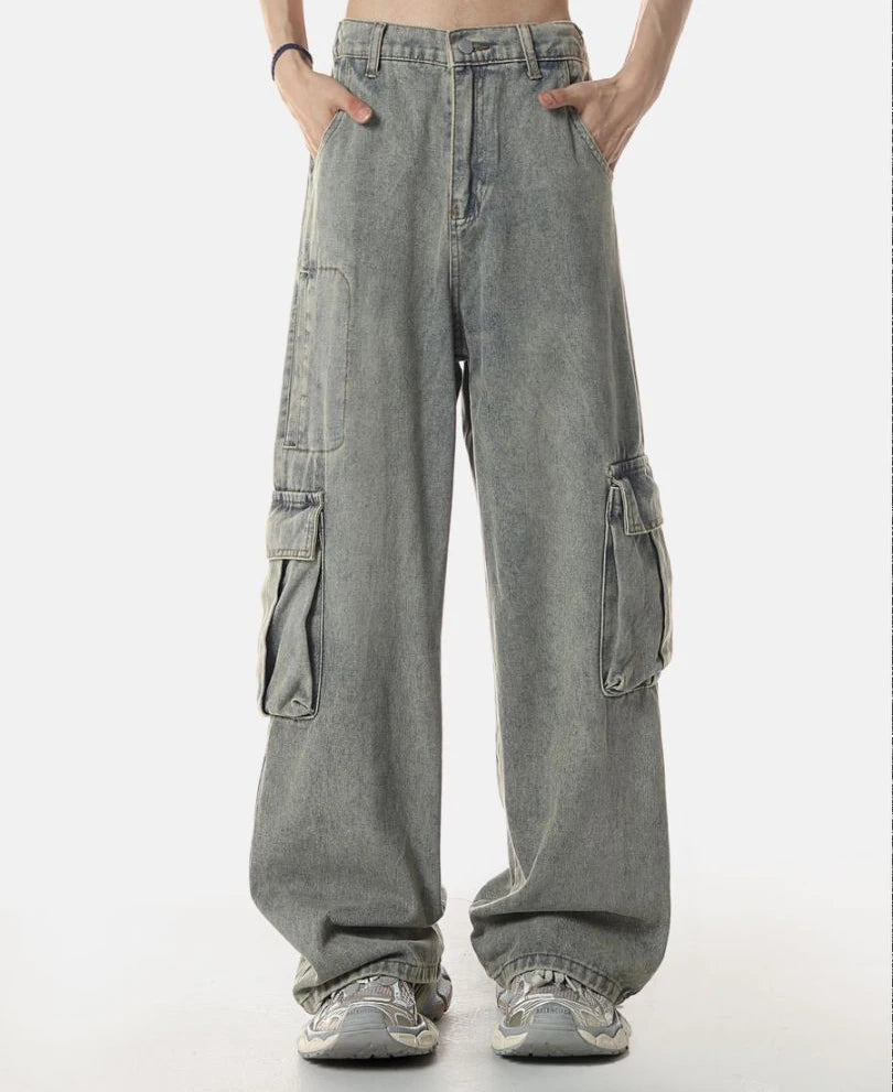 Vintage Wash Cargo Jeans-streetwear-techwear