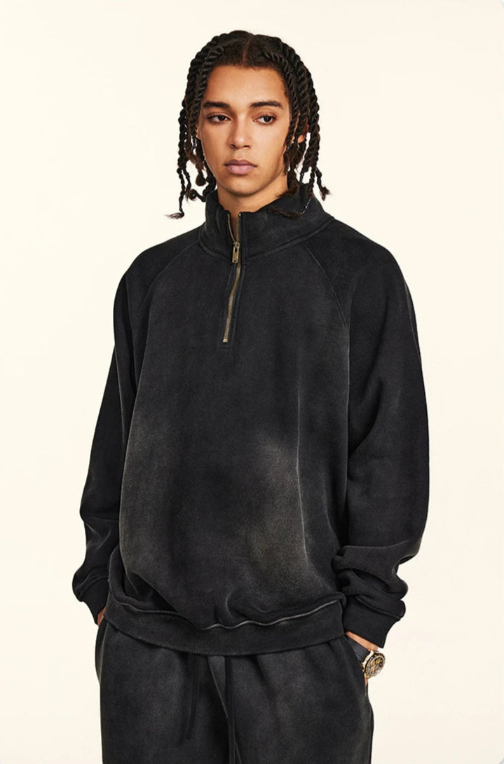 Vintage Wash1/4 Zip Sweatshirt-streetwear-techwear