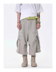 Wide-leg Calf-length Cargo Shorts-streetwear-techwear