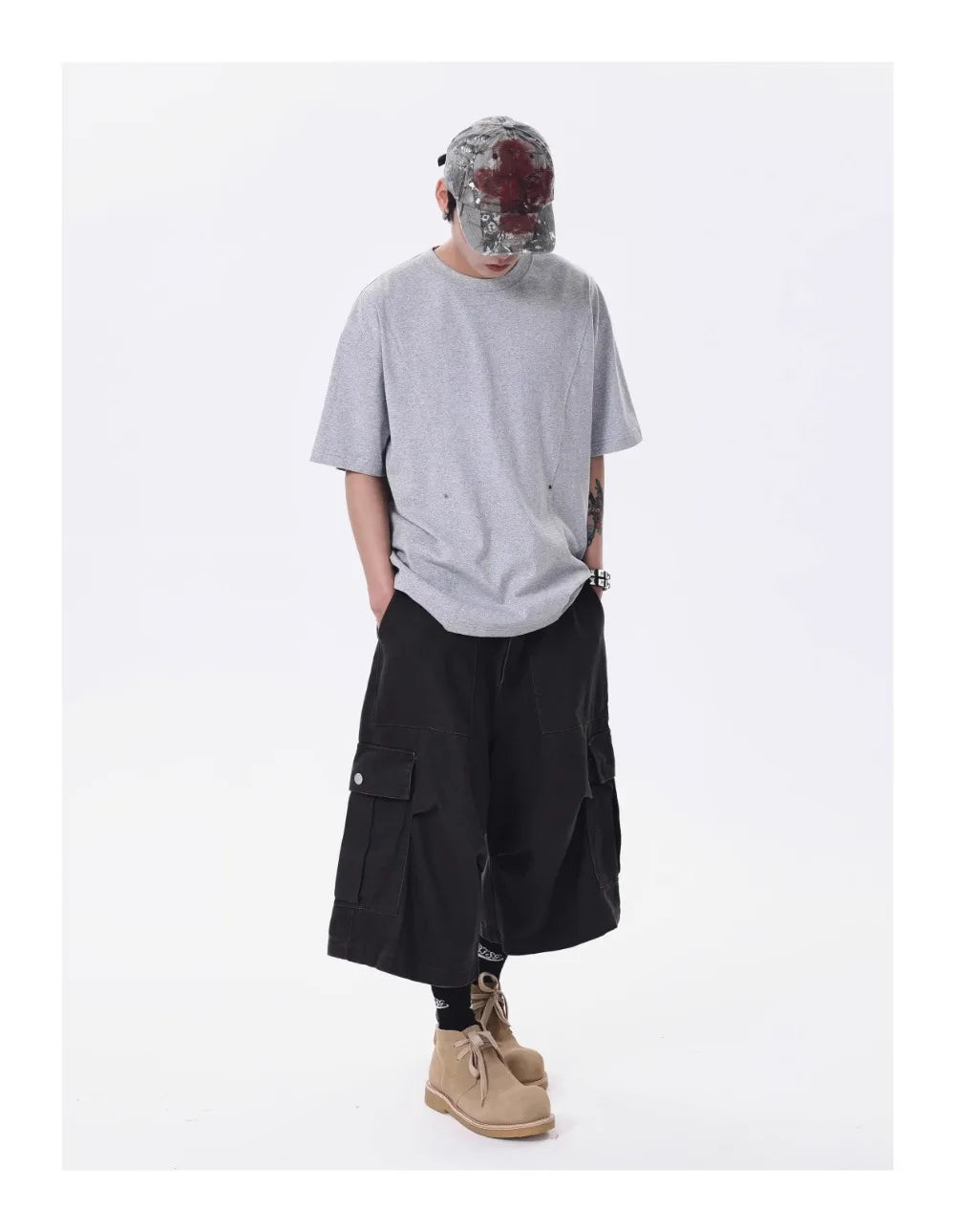 Wide-leg Calf-length Cargo Shorts-streetwear-techwear