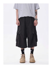 Wide-leg Calf-length Cargo Shorts-streetwear-techwear