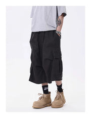 Wide-leg Calf-length Cargo Shorts-streetwear-techwear