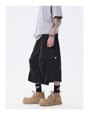 Wide-leg Calf-length Cargo Shorts-streetwear-techwear