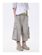 Wide-leg Calf-length Cargo Shorts-streetwear-techwear