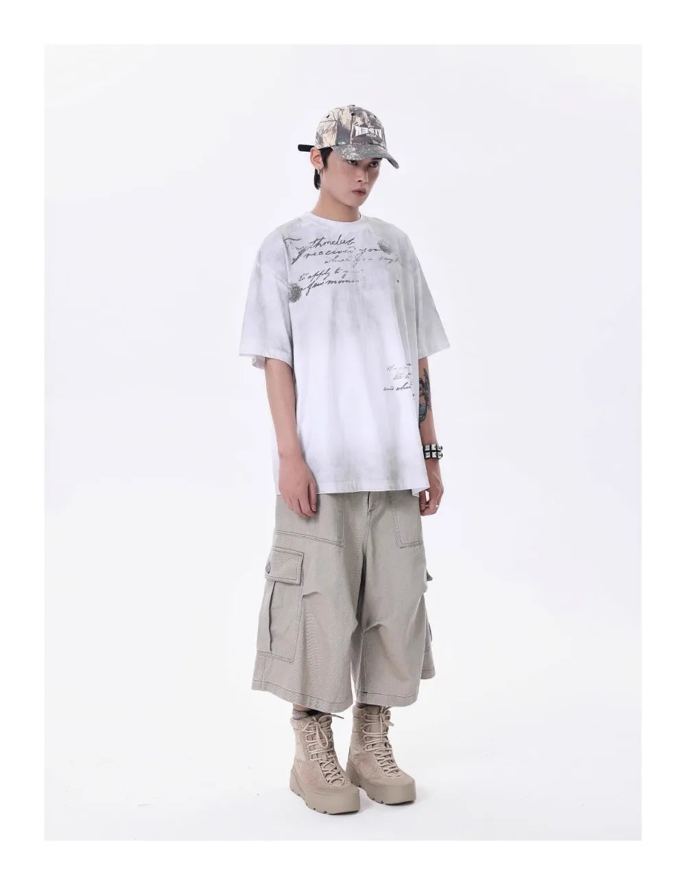 Wide-leg Calf-length Cargo Shorts-streetwear-techwear