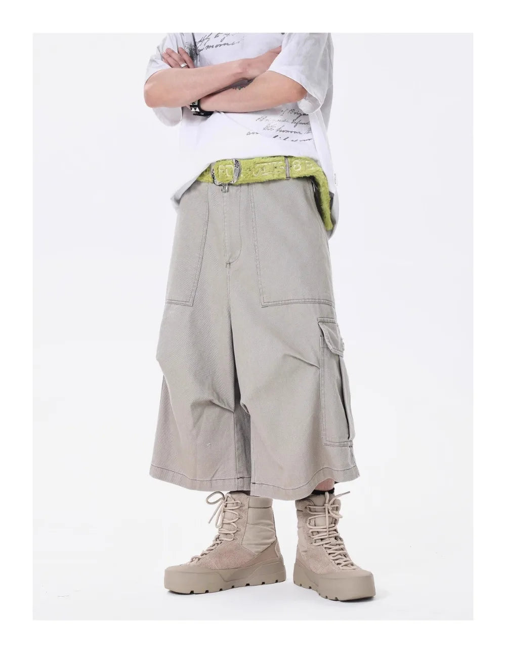 Wide-leg Calf-length Cargo Shorts-streetwear-techwear