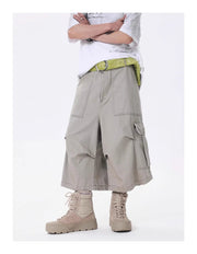 Wide-leg Calf-length Cargo Shorts-streetwear-techwear