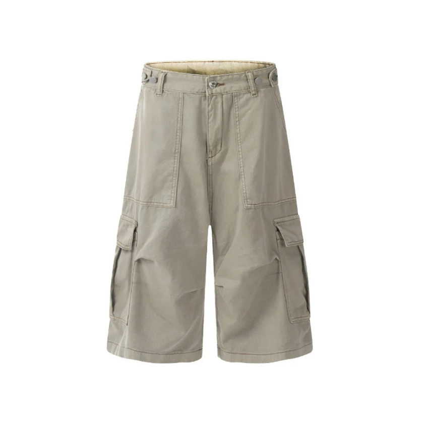 Wide-leg Calf-length Cargo Shorts-streetwear-techwear