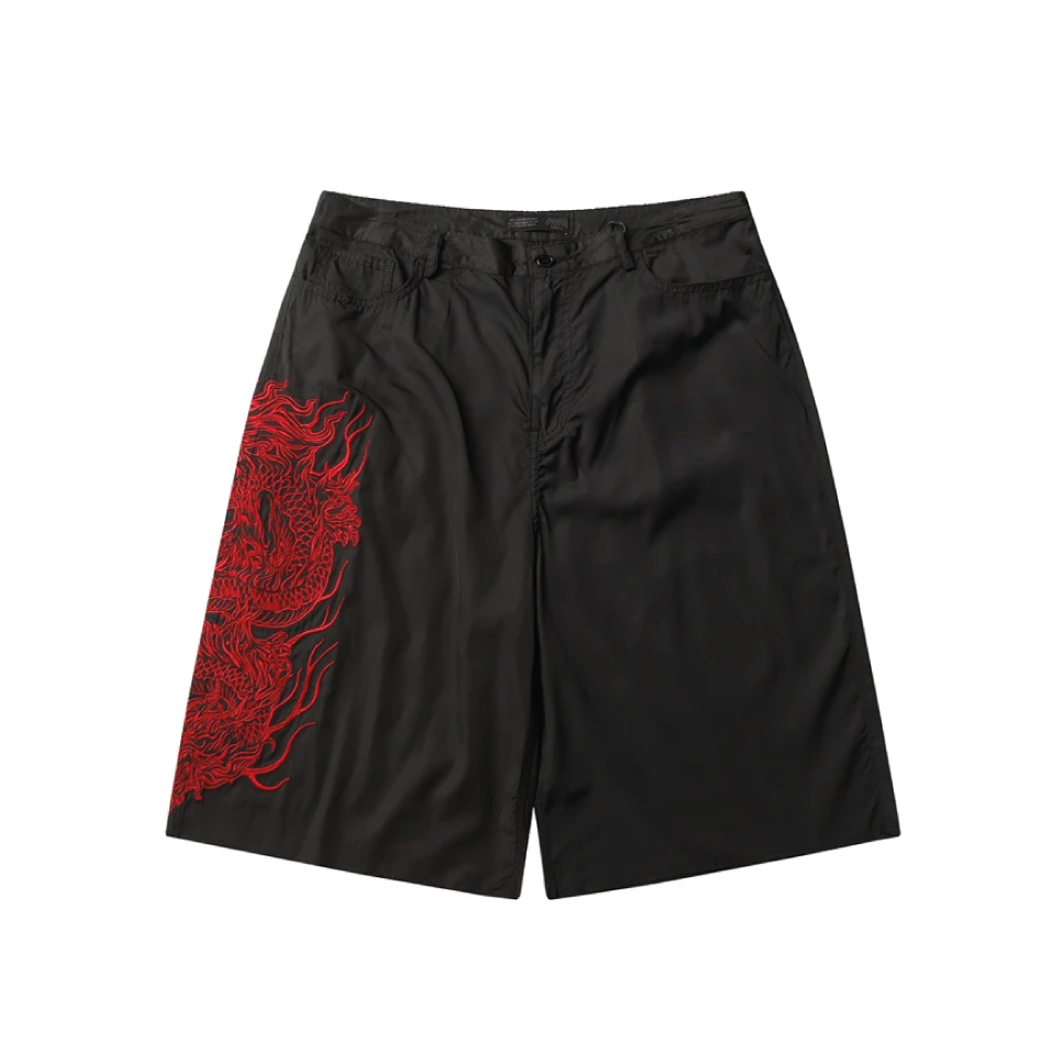 Y2K Embroidered Dragon Shorts-streetwear-techwear
