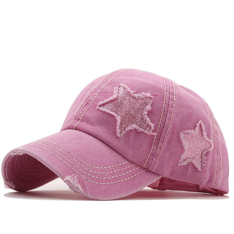 Y2K Vintage Style Star Cap - Pink / 55-60cm Adjustable