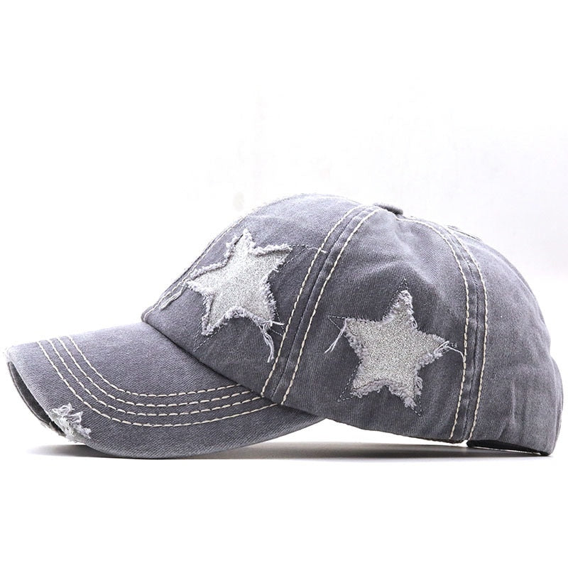 Y2K Vintage Style Star Cap - Grey / 55-60cm Adjustable